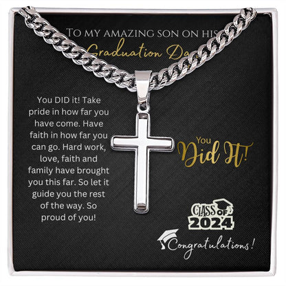 Graduation Cross Necklace for Son - Faith Brought You This Far