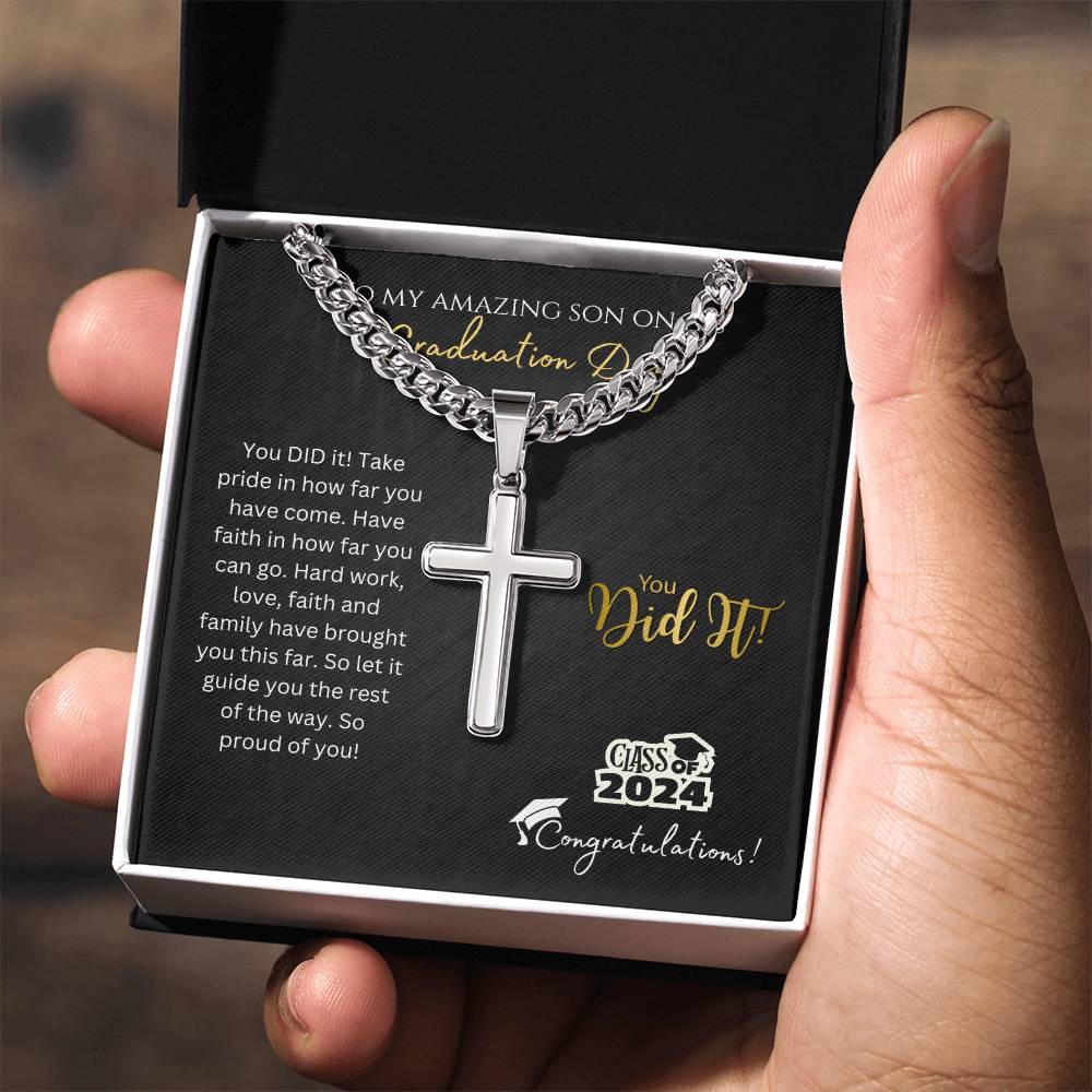 Graduation Cross Necklace for Son - Faith Brought You This Far