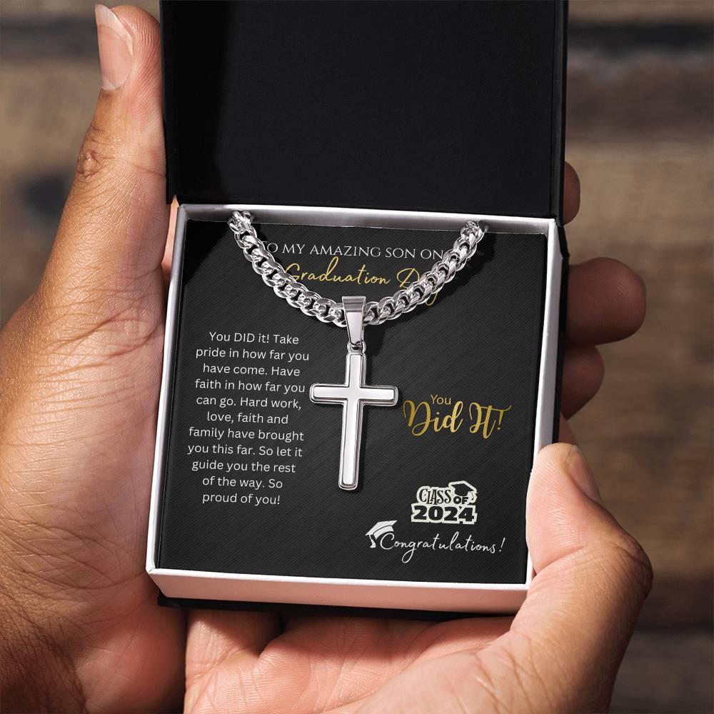 Graduation Cross Necklace for Son - Faith Brought You This Far