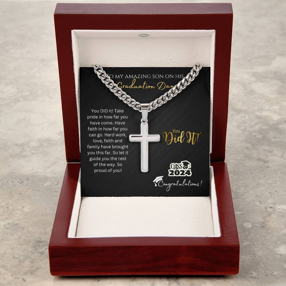 Graduation Cross Necklace for Son - Faith Brought You This Far