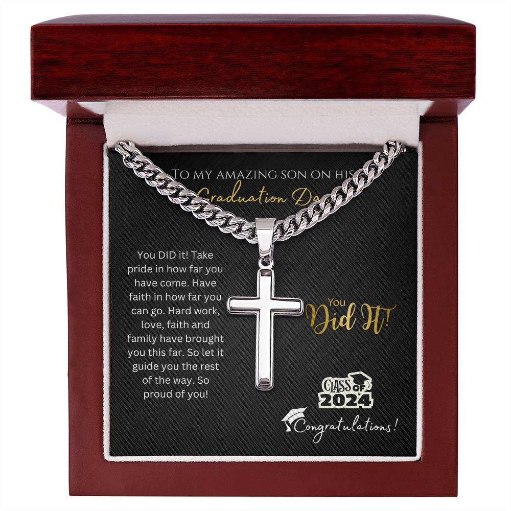 Graduation Cross Necklace for Son - Faith Brought You This Far