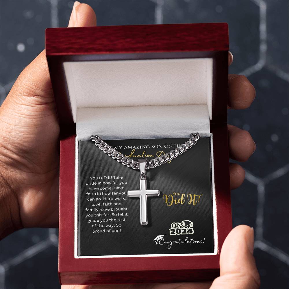 Graduation Cross Necklace for Son - Faith Brought You This Far