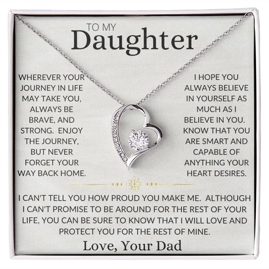 daughter necklace from dad, white gold finish with cz heart